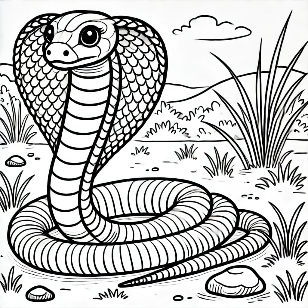 Ausmalbild - Majestätische Kobra - Kobra, Schlange, Reptil, Dschungel