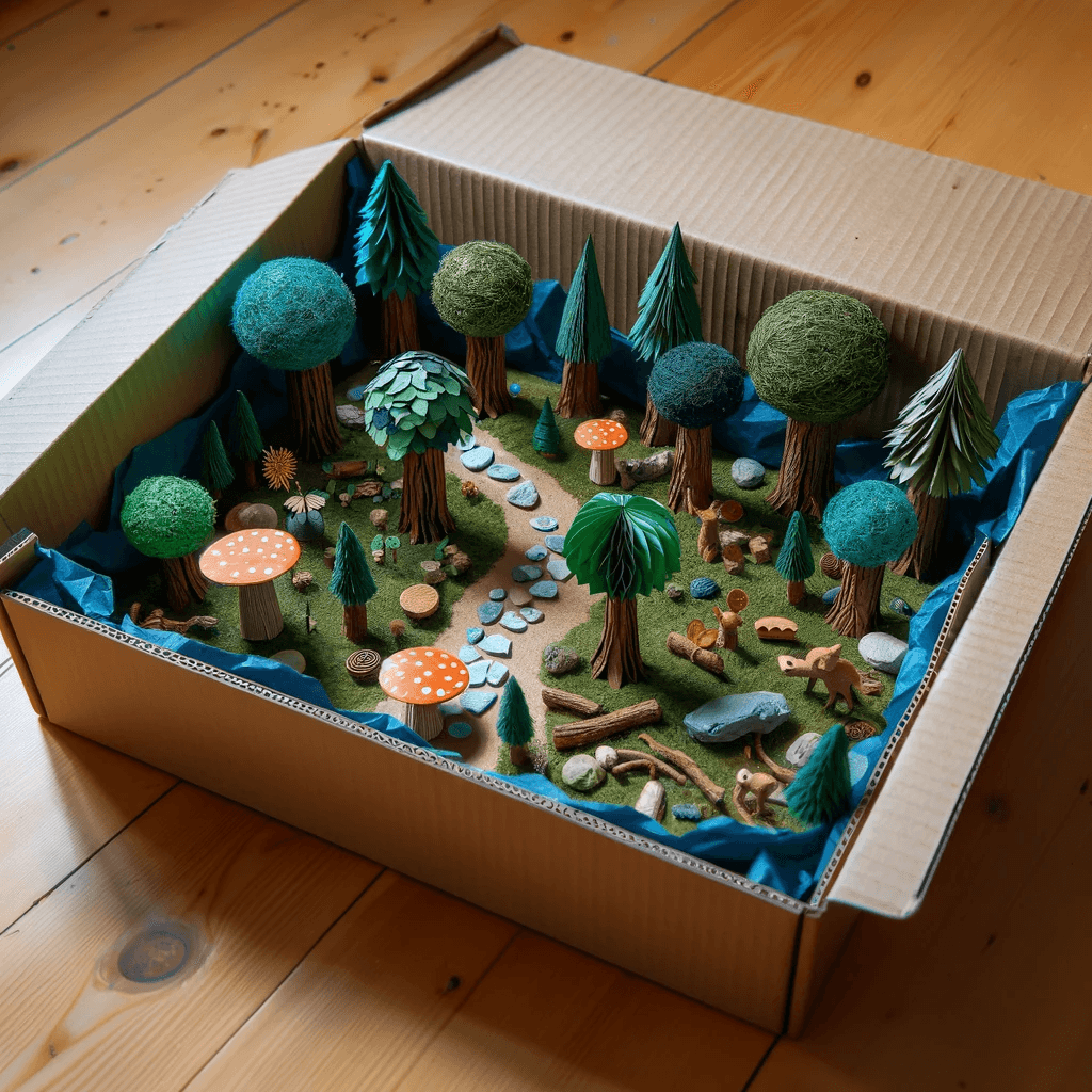 Bastelergebnis - Der Zauberwald im Schuhkarton