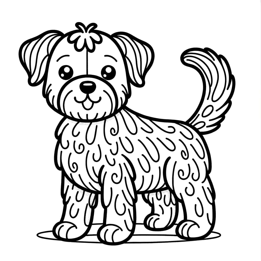 Ausmalbild - Freundlicher Hund - Hund, Spiel, Schwanz, Fell