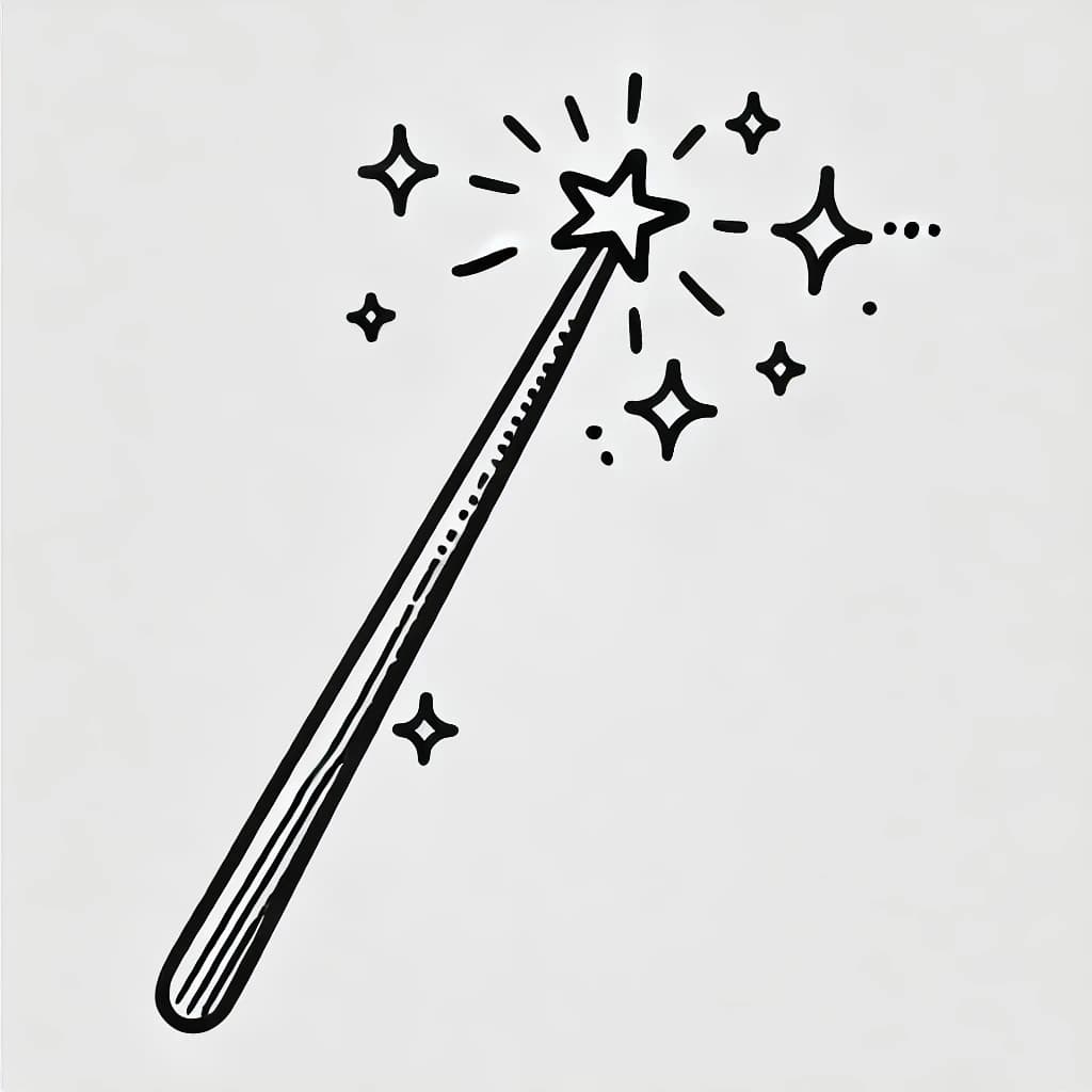 Ausmalbild - Magischer Zauberstab - Zauberstab, Magie, Funkeln, Stern