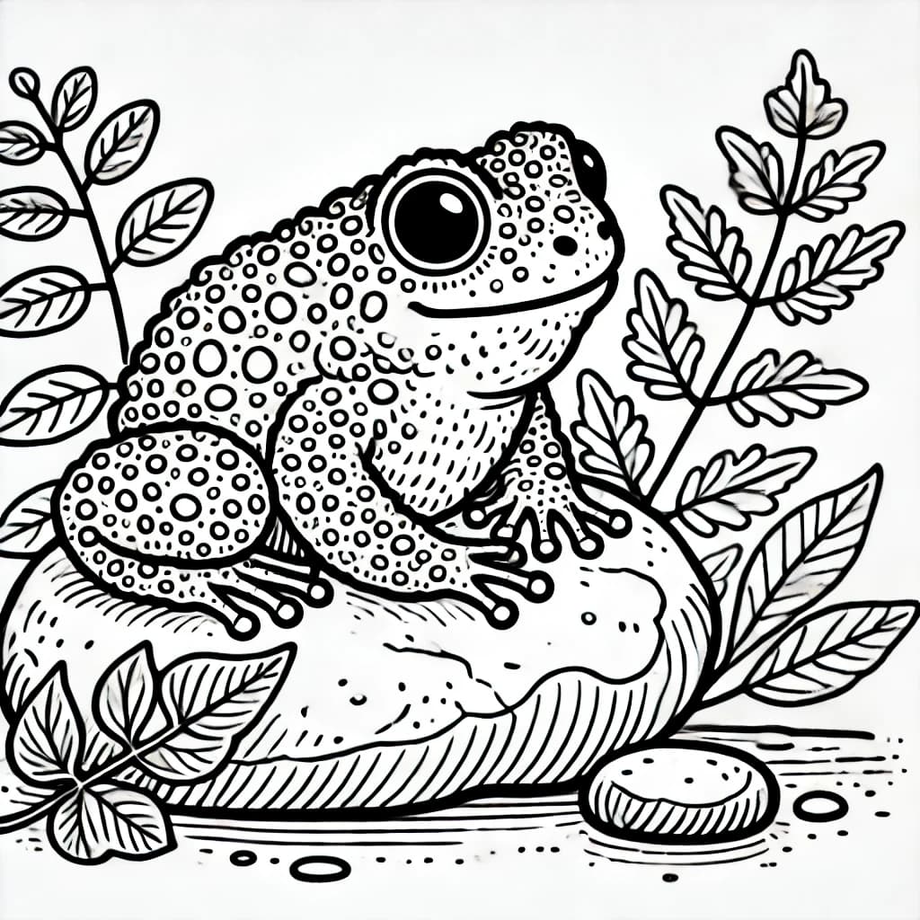 Ausmalbild - Vietnamesischer Moosfrosch auf einem Felsen - Frosch, Amphibien, Natur, Vietnam