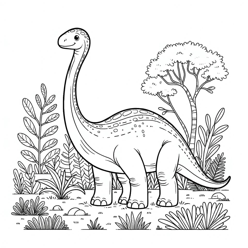 Ausmalbild - Der freundliche Brachiosaurus - Brachiosaurus, Dinosaurier, Langhals, Prähistorisch