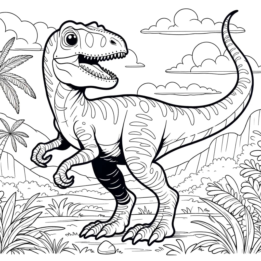 Ausmalbild - Der freundliche Velociraptor - Velociraptor, Dinosaurier, Prähistorisch