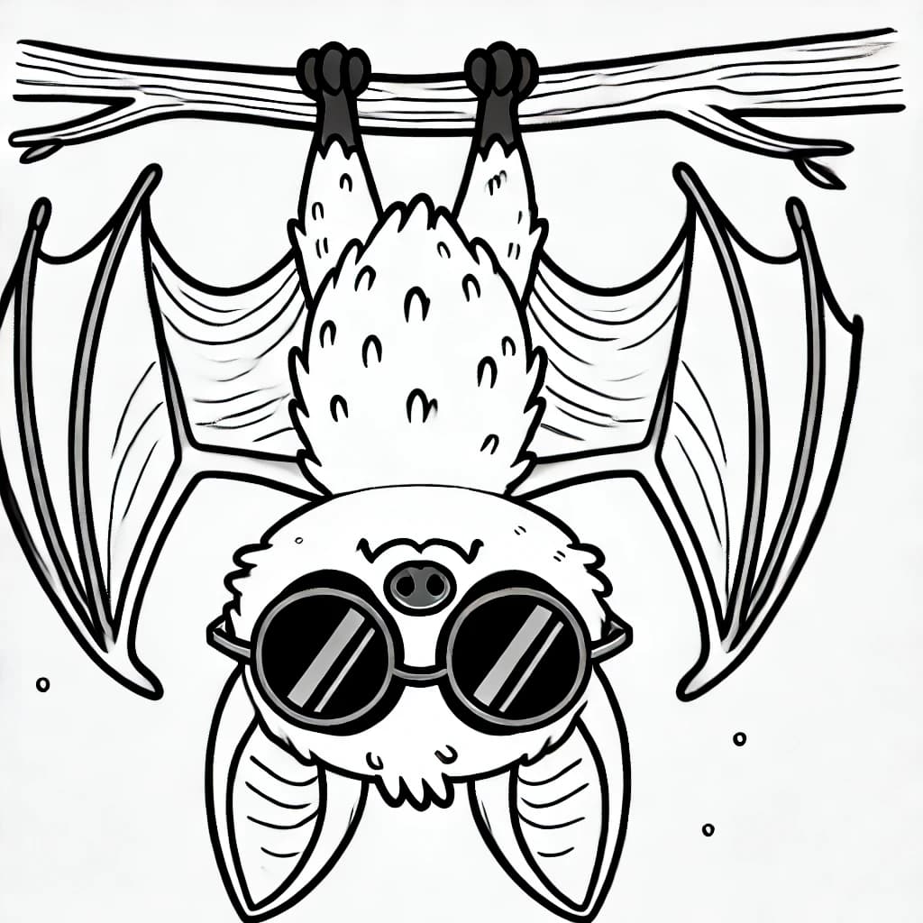 Ausmalbild - Superfledermaus mit Sonnenbrille - Fledermaus, Superheld, Sonnenbrille, Nacht