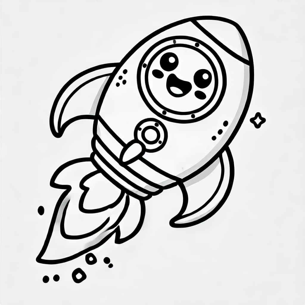 Ausmalbild - Fröhliche Rakete - Rakete, Weltraum, Gesicht, Lächeln