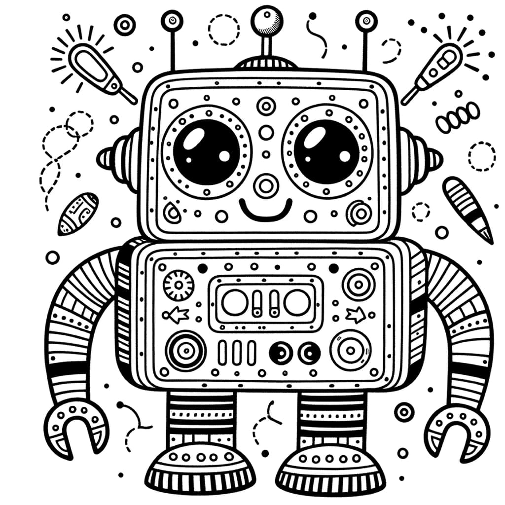 Ausmalbild - Der freundliche Roboter - Roboter, freundlich, Technik, Spielzeug