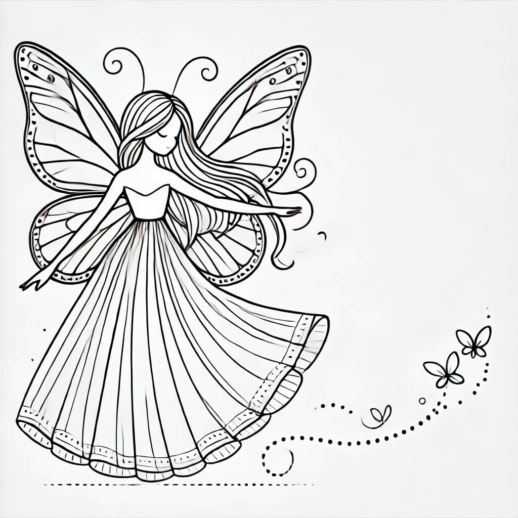 Ausmalbild - Zauberhafte Fee - Fee, Flügel, Märchen, Fantasie