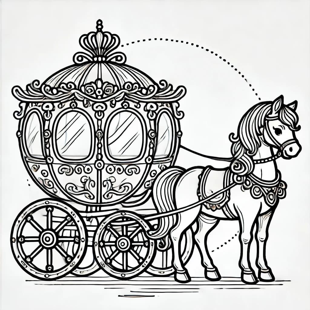 Ausmalbild - Königliche Kutsche mit Pferd - Kutsche, Pferd, Märchen, Prinzessin