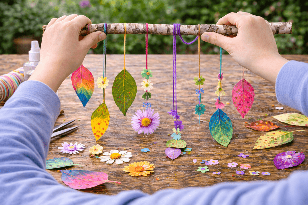 Basteln - Buntes Windspiel aus Naturmaterialien