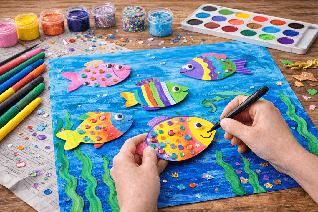 Basteln - Bunte Papierfische