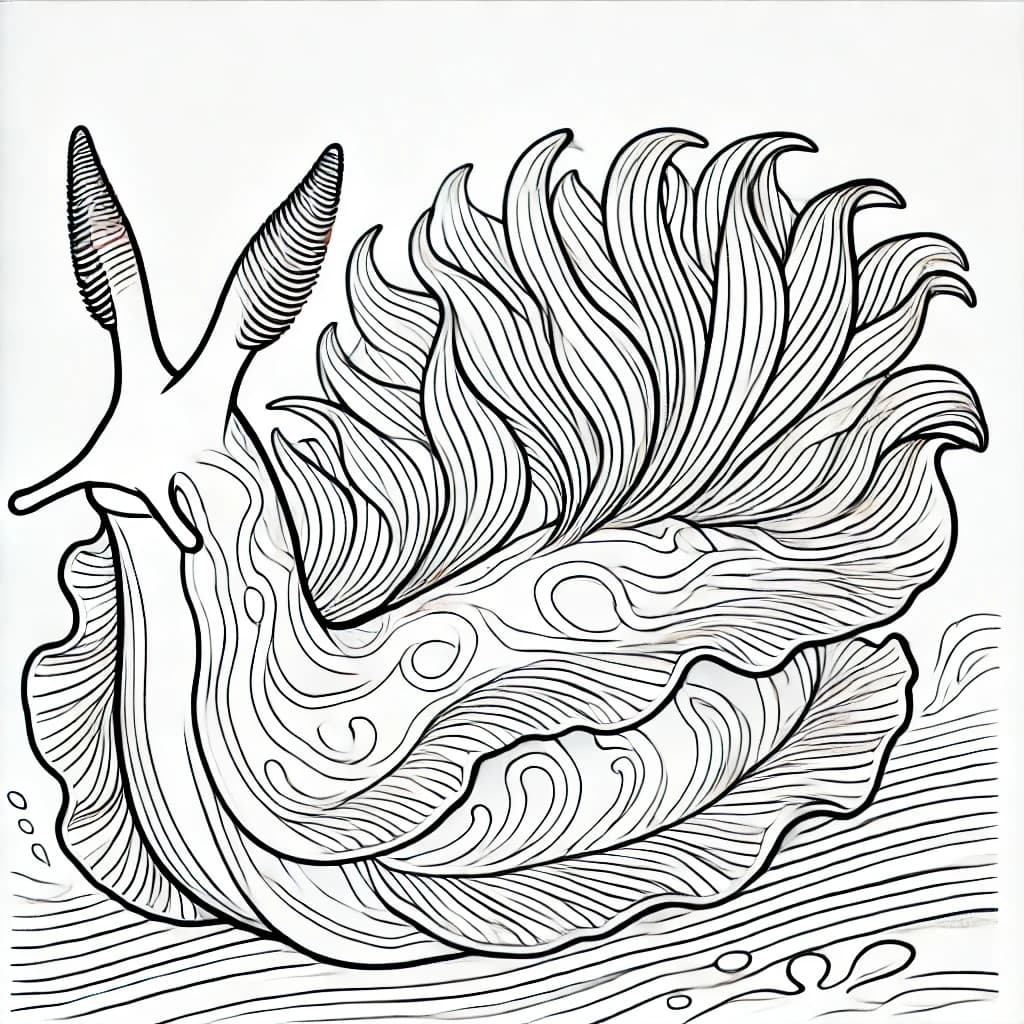 Ausmalbild - Spanische Tänzerin – die elegante Nacktschnecke - Nacktschnecke, Meer, Ozean, Wirbellose