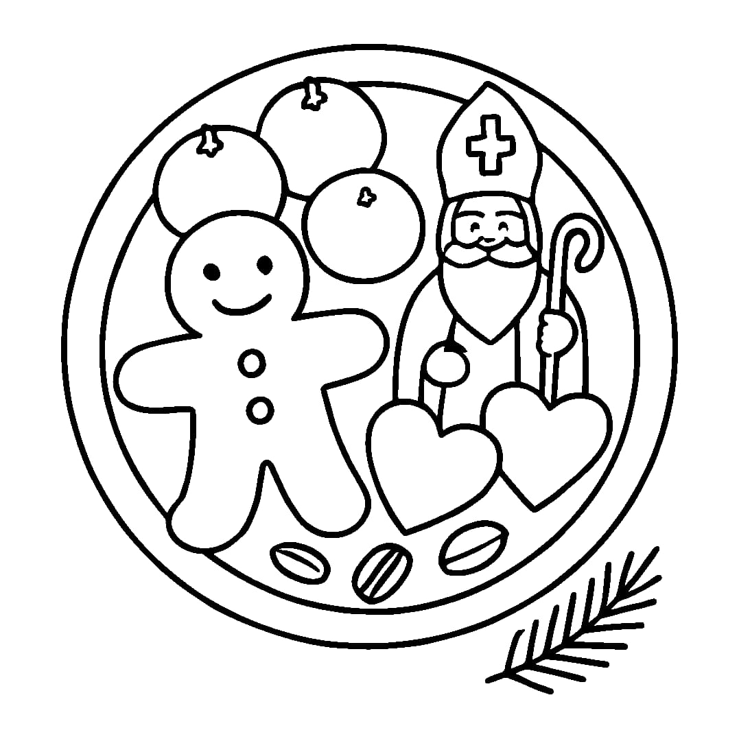 Ausmalbild - Nikolausteller mit Lebkuchen - Nikolaus, Lebkuchen, Teller, Nikolaustag
