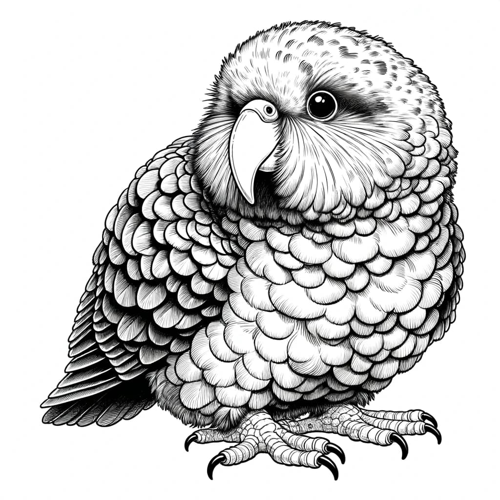 Ausmalbild - Das kuschelige Kakapo - Kakapo, Papagei, Neuseeland, Selten
