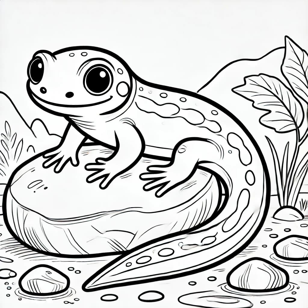 Ausmalbild - Drachenmolch - Drachenmolch, Amphibien, Reptilien, Malvorlage