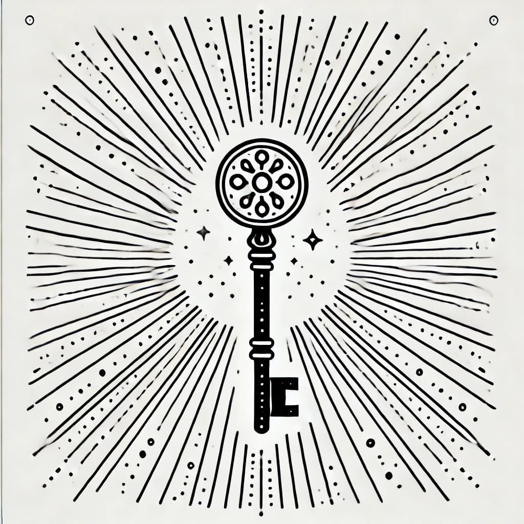 Ausmalbild - Der leuchtende Schlüssel - Schlüssel, Licht, Magie, Geheimnis