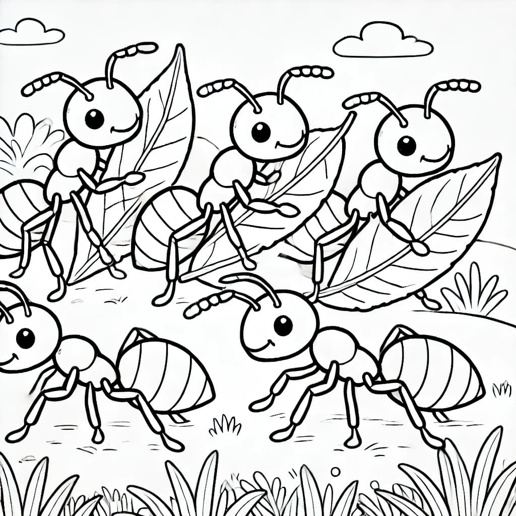 Ausmalbild - Blattschneiderameisen auf Blätterjagd - Blattschneiderameise, Insekten, Natur, Blätter