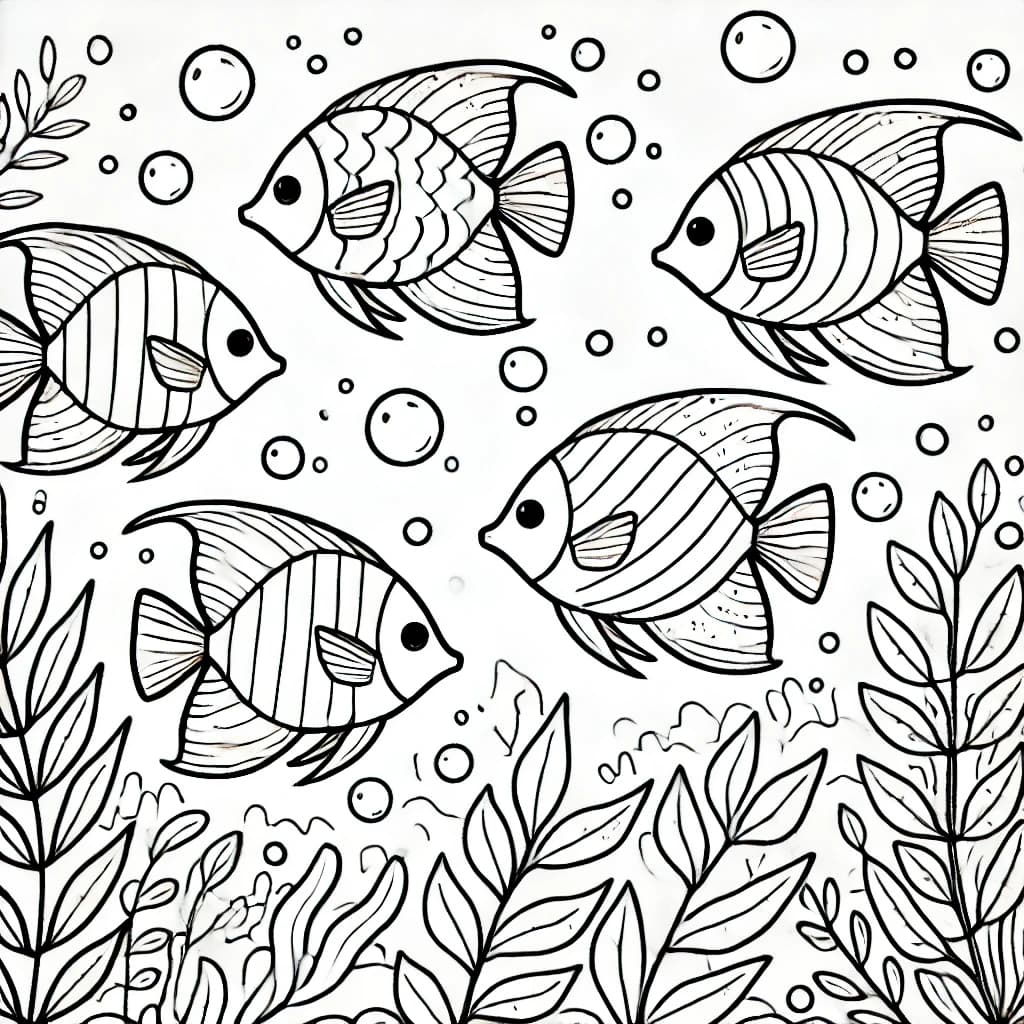 Ausmalbild - Blattfische unter Wasser - Blattfisch, Unterwasserwelt, Fische, Meer