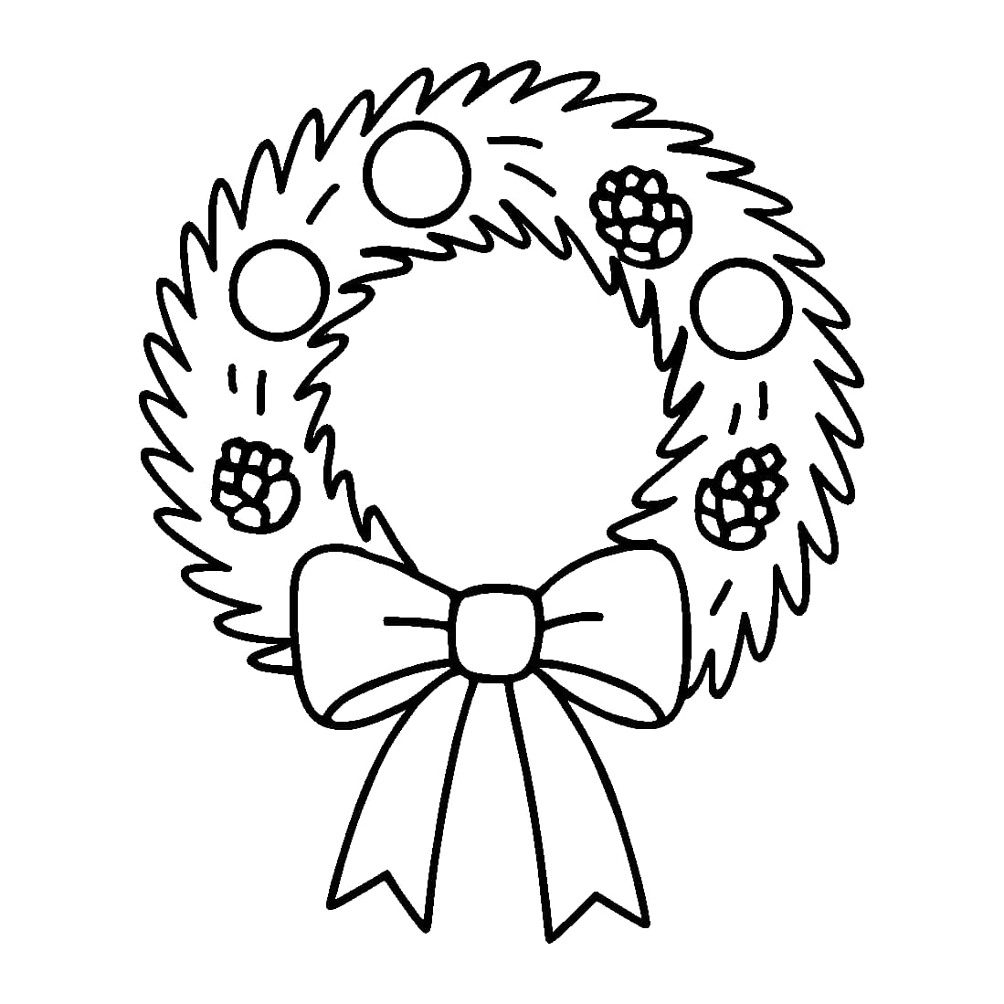 Ausmalbild - Türkranz mit Schleife - Advent, Kranz, Tannenzweig, Schleife