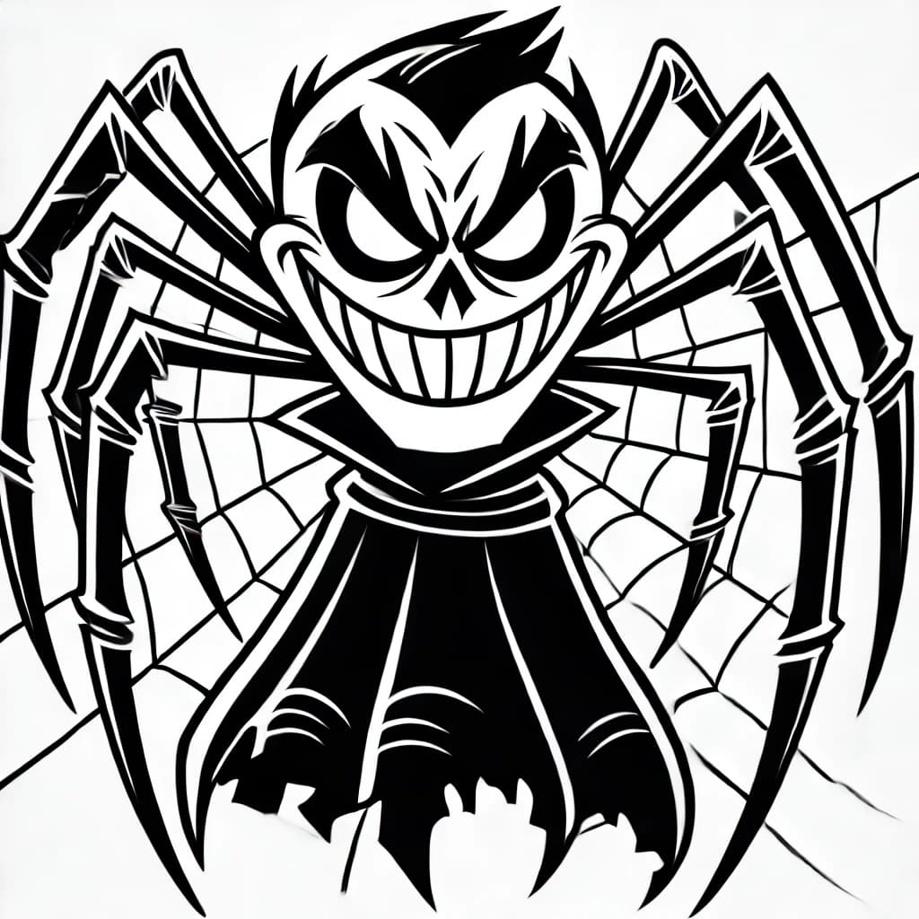 Ausmalbild - Bösewicht-Spinne - Spinne, Bösewicht, Grusel, Comic
