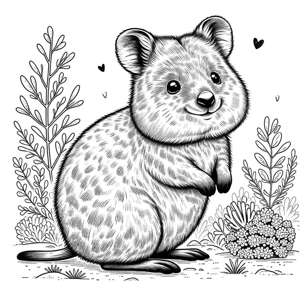 Ausmalbild - Fröhlicher Quokka - Quokka, Natur, Lächeln, Tiere