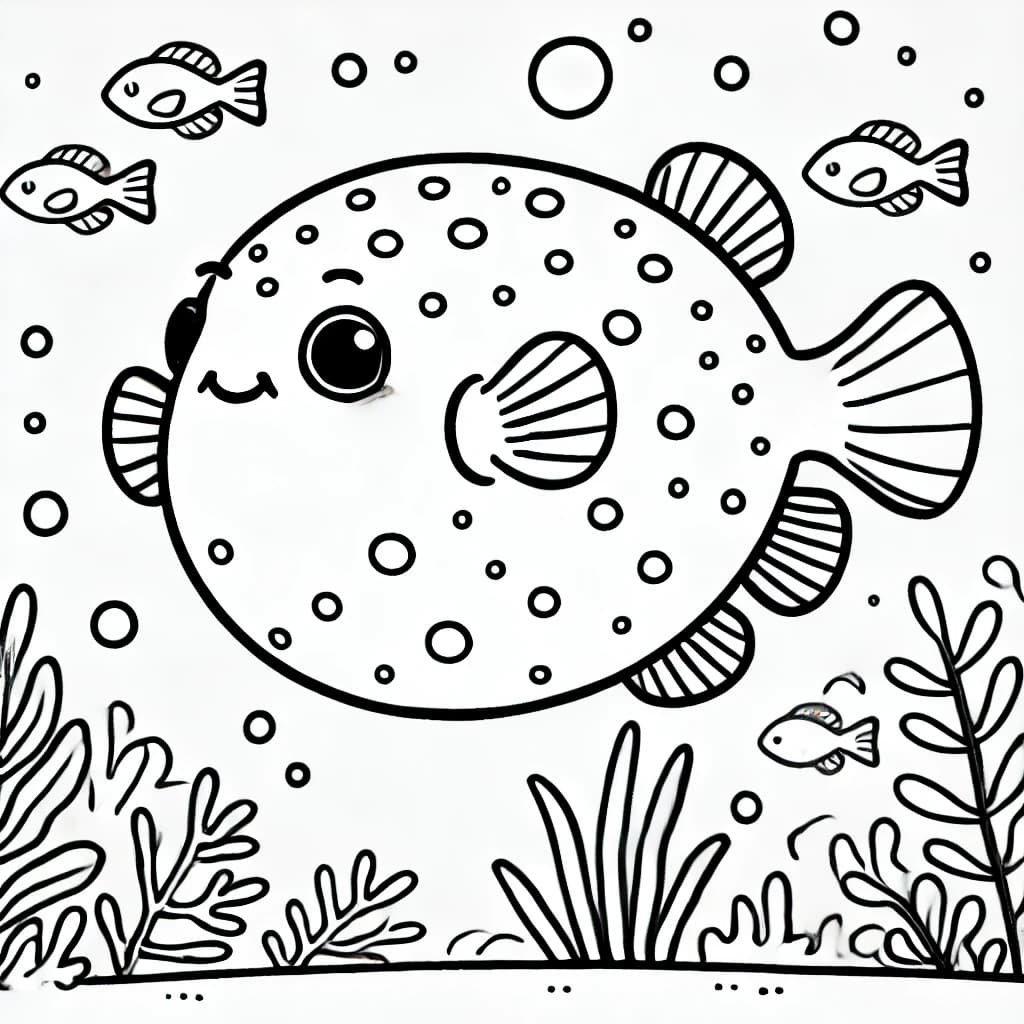 Ausmalbild - Kofferfisch im Meer - Kofferfisch, Fisch, Meer, Unterwasser