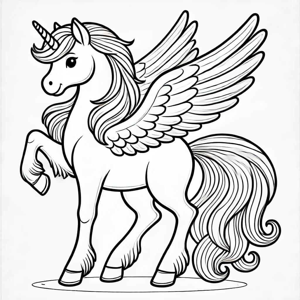 Ausmalbild - Majestätischer Pegasus - Pegasus, Flügel, Fabelwesen, Himmel