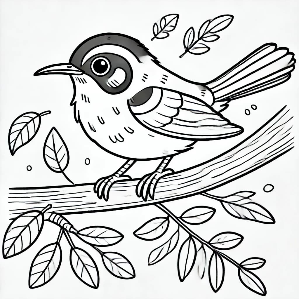 Ausmalbild - Blauohr-Honigfresser auf einem Ast - Vogel, Honigfresser, Ast, Blätter