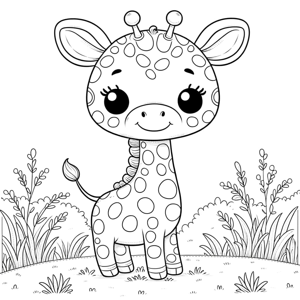 Ausmalbild - Freundliche Giraffe im Gras - Giraffe, Gras, freundlich, Tiere