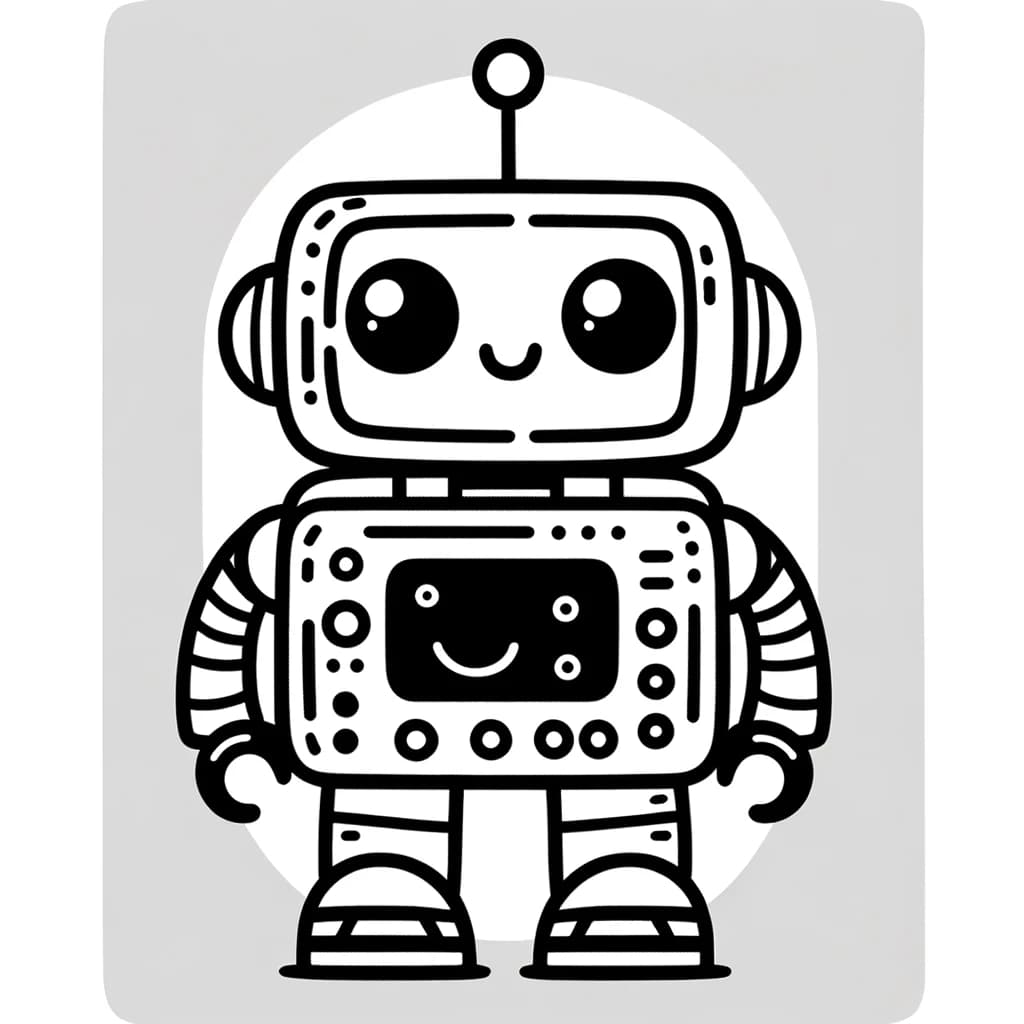 Ausmalbild - Der freundliche Roboter - Roboter, Antennen, Knöpfe, Bildschirm