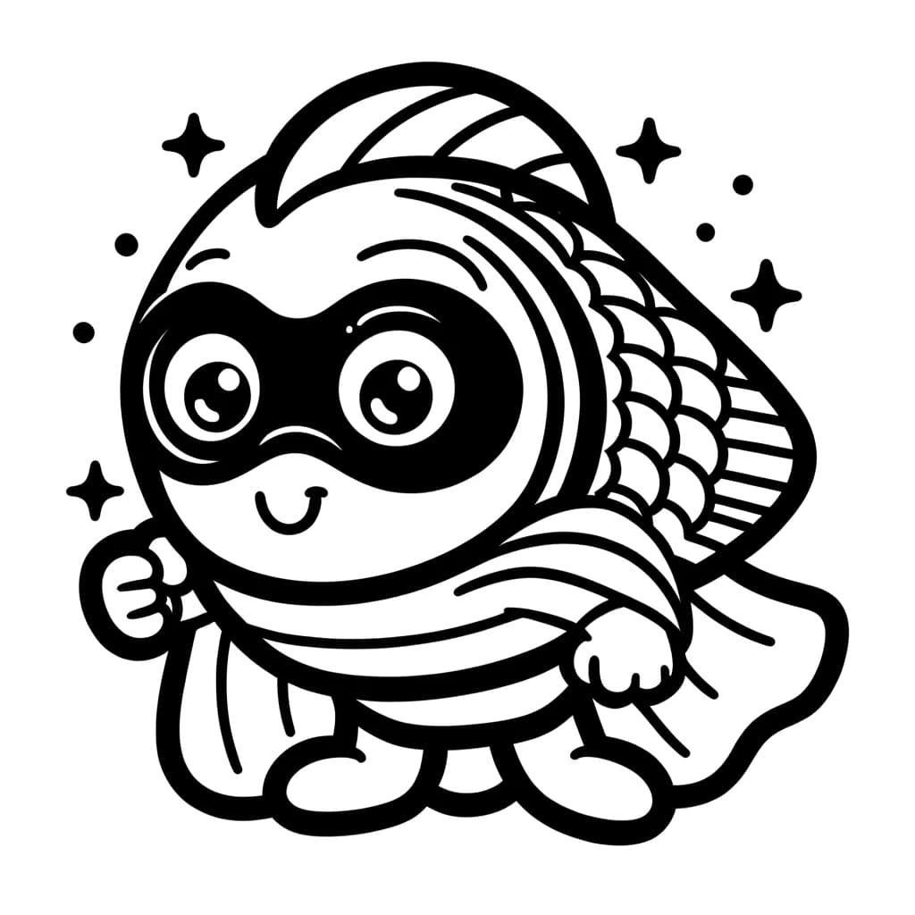 Ausmalbild - Der Superhelden-Fisch - Superheld, Fisch, Umhang, Maske