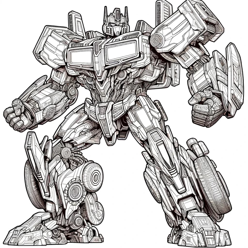 Ausmalbild - Freundlicher Transformer - Transformer, Roboter, Dynamische Pose, Rüstung