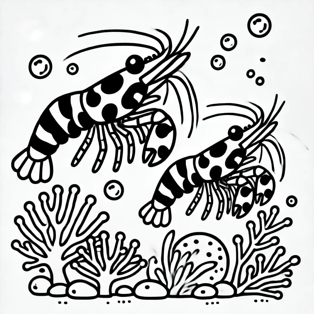 Ausmalbild - Harlekin-Garnelen im Meer - Harlekin-Garnele, Meer, Korallen, Unterwasserwelt