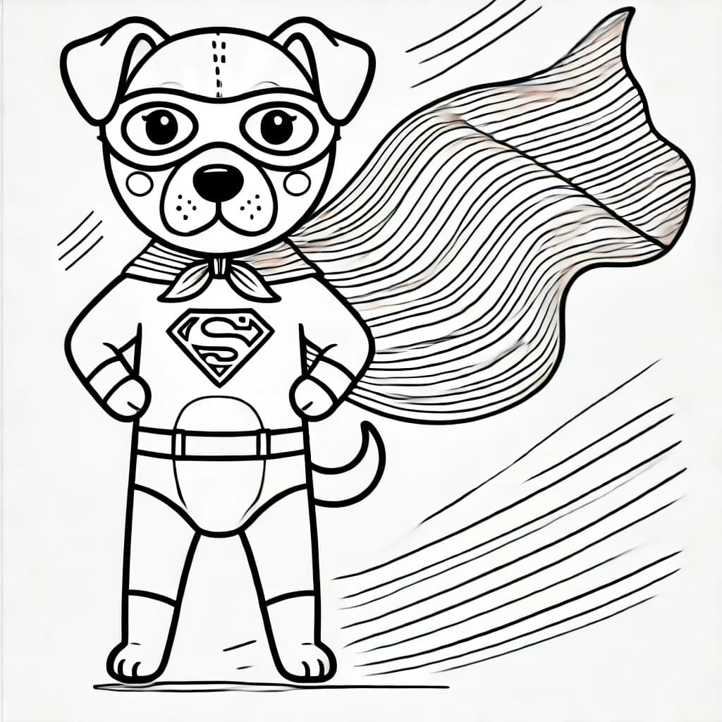 Ausmalbild - Superhund mit flatterndem Cape - Hund, Superheld, Maske, Cape