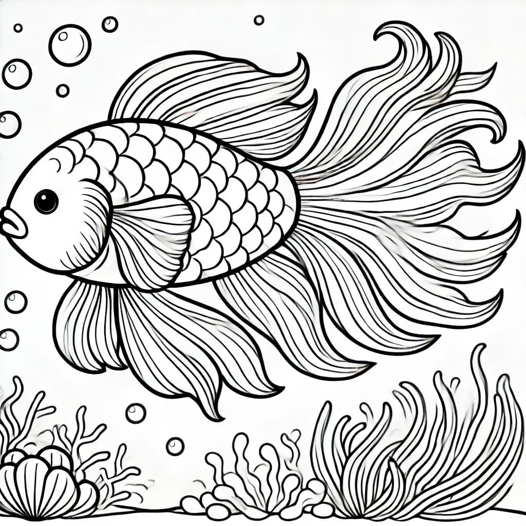 Ausmalbild - Mandarinfisch im Meer - Fische, Meer, Unterwasser, Mandarinfisch