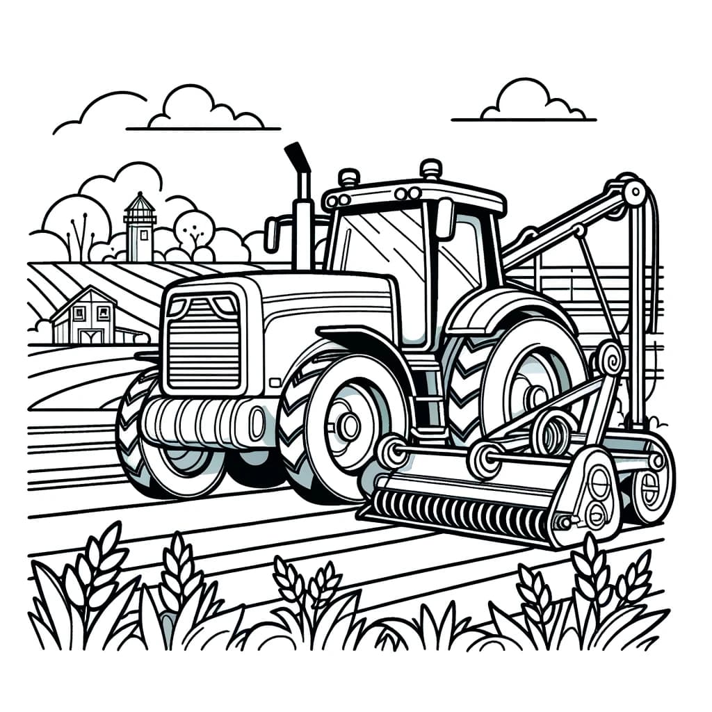 Ausmalbild - Der Traktor auf dem Feld - Traktor, Feld, Landmaschine, Bauernhof
