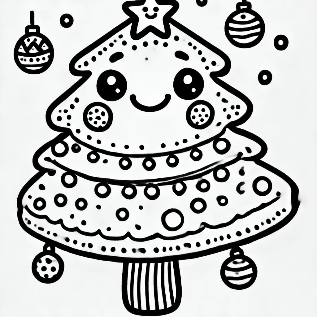 Ausmalbild - Fröhlicher Weihnachtsbaum - Weihnachten, Baum, Gesicht, Lächeln