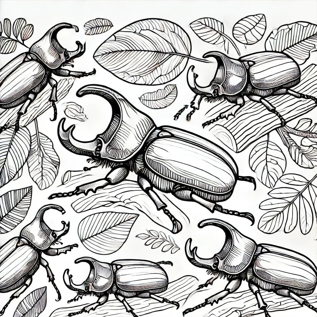 Ausmalbild - Goliathkäfer im Blätterwald - Goliathkäfer, Käfer, Insekten, Blätter