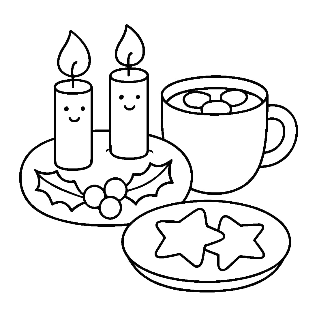 Ausmalbild - Adventskranz mit heißem Kakao - Advent, Adventskranz, Kakao, Weihnachten