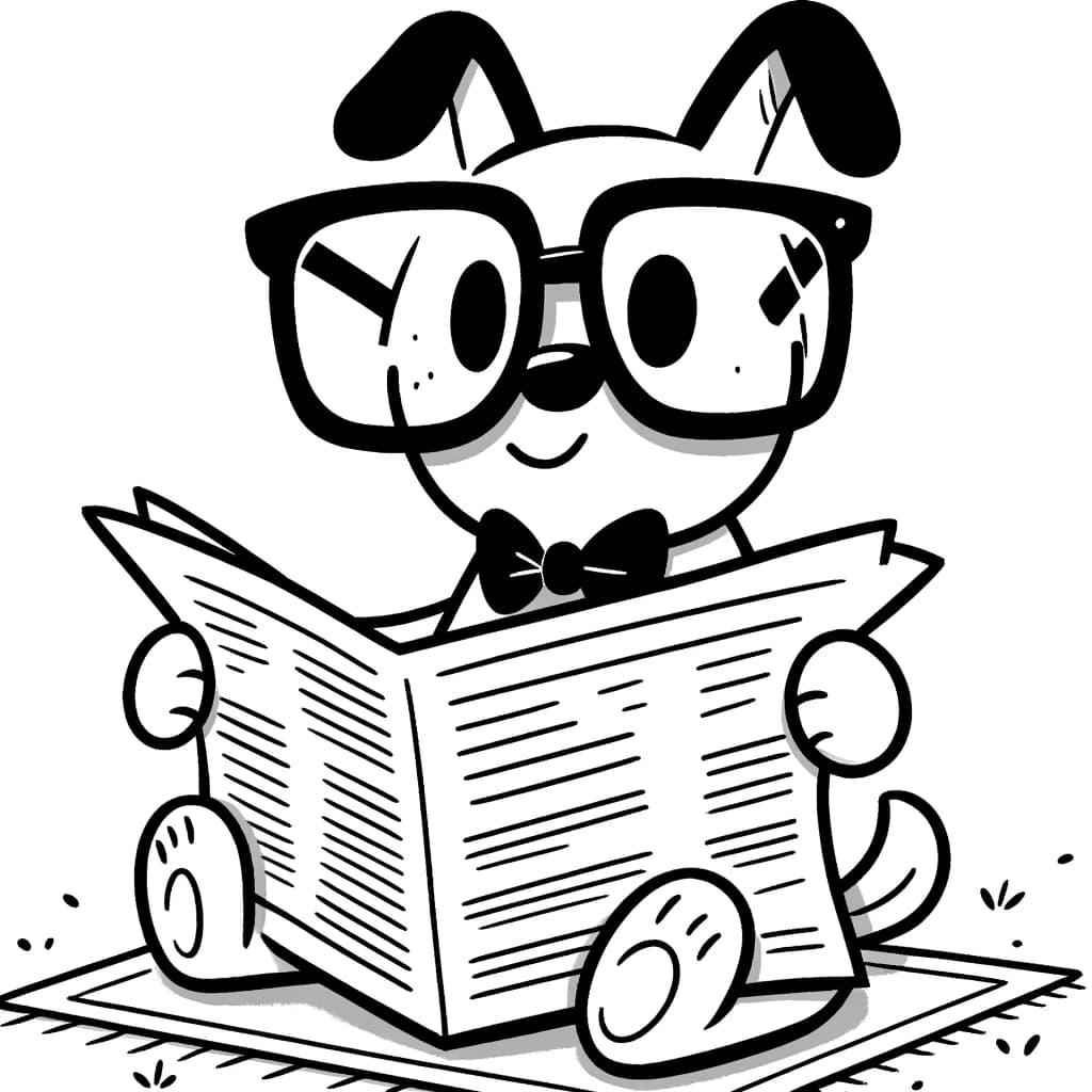 Ausmalbild - Der lesende Hund - Hund, Brille, Zeitung, sitzen