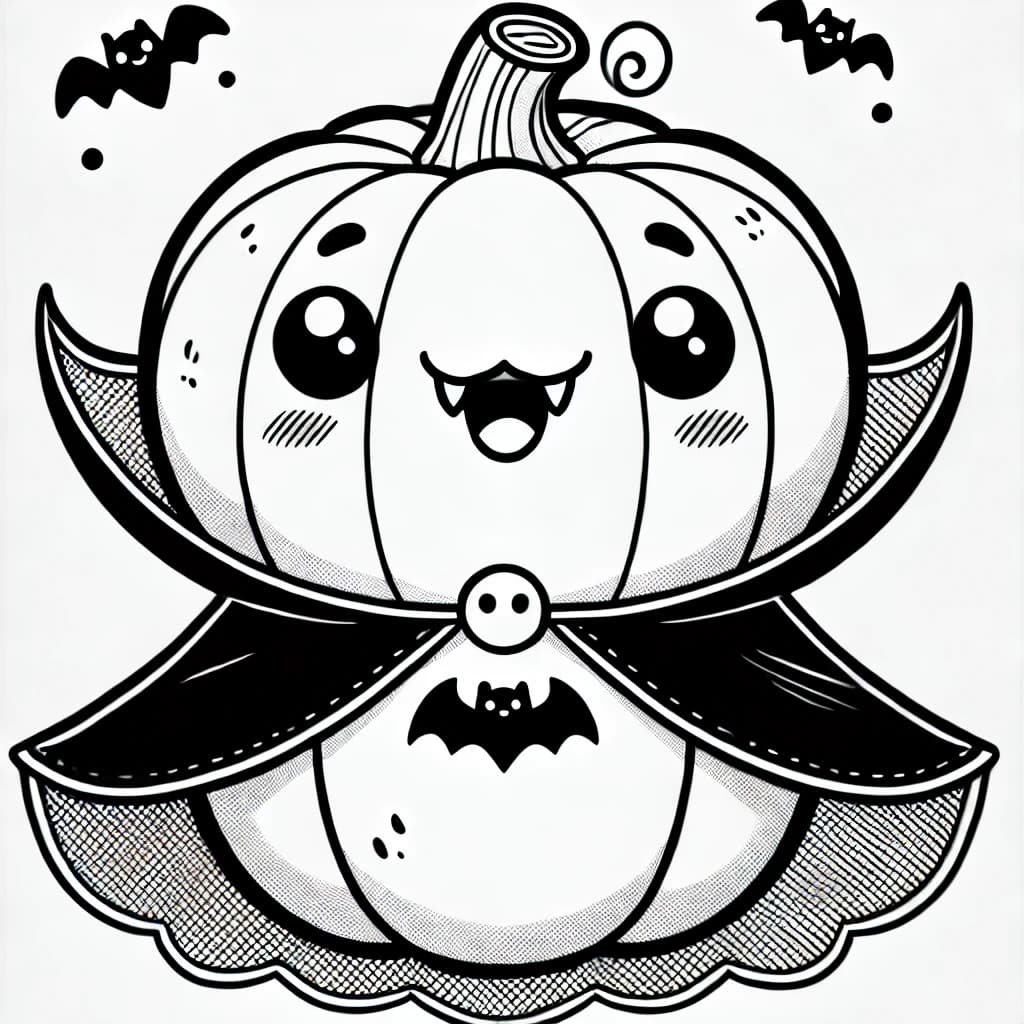 Ausmalbild - Kürbis-Vampir - Kürbis, Vampir, Halloween, Umhang