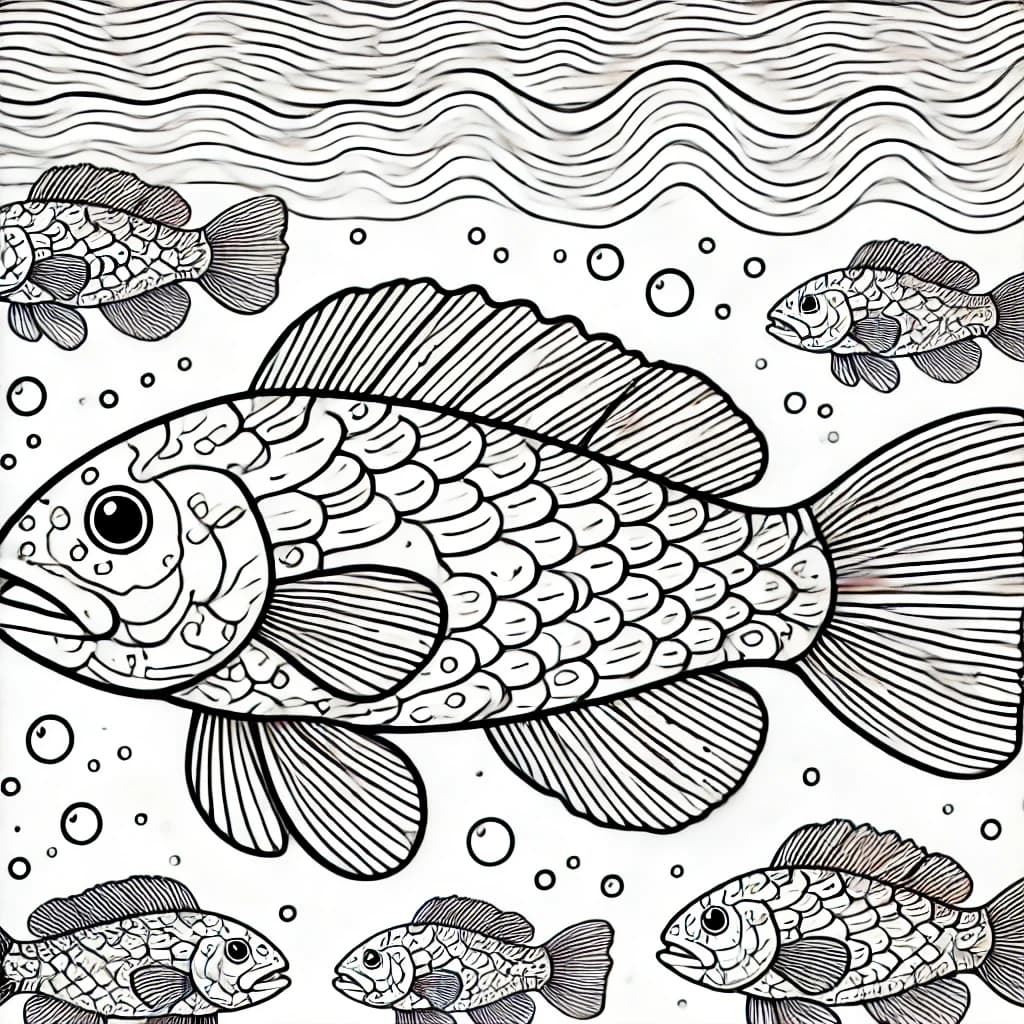 Ausmalbild - Quastenflosser im Ozean - Quastenflosser, Fisch, Meer, Wasser