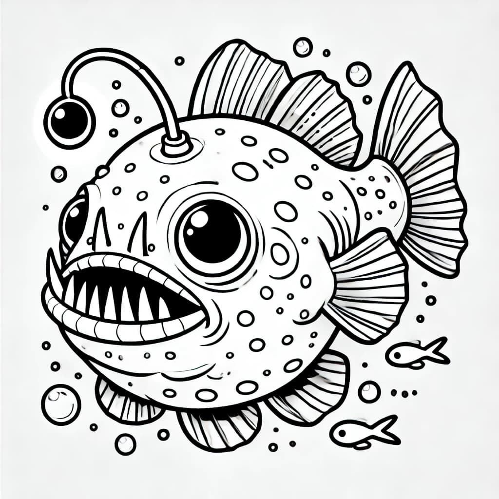Ausmalbild - Seeteufel im Meer - Seeteufel, Anglerfisch, Fisch, Meer