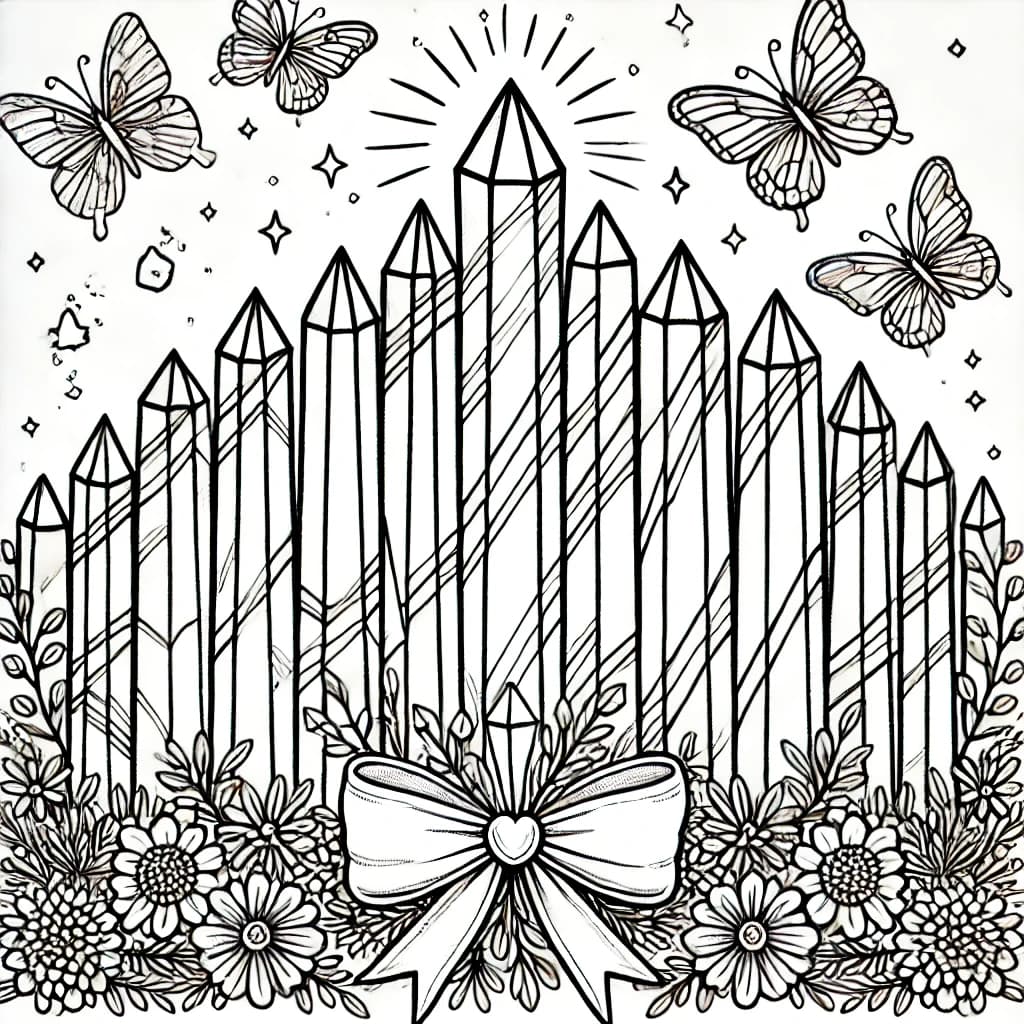 Ausmalbild - Kristallpyramide mit Schleife - Kristalle, Pyramide, Schleife, Blumen