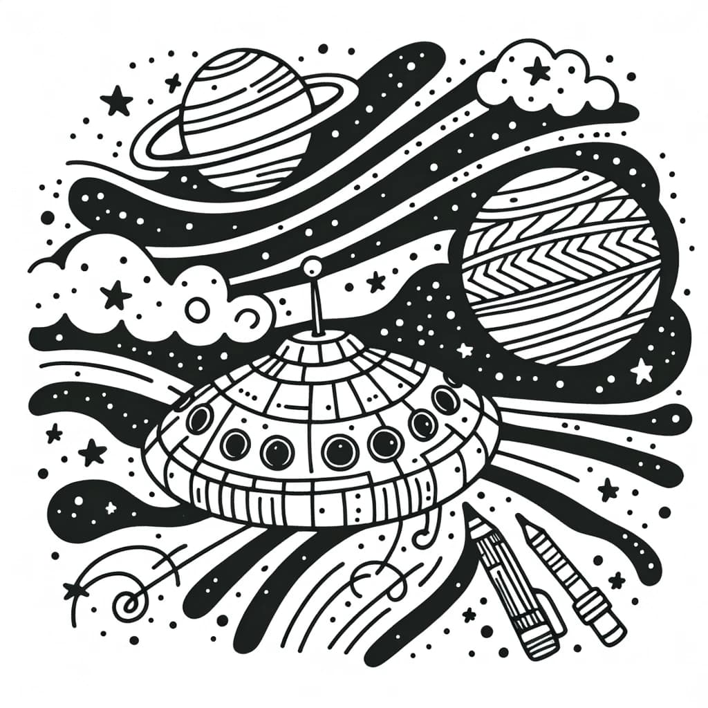 Ausmalbild - Raumschiff Abenteuer - Raumschiff, Weltraum, Abenteuer