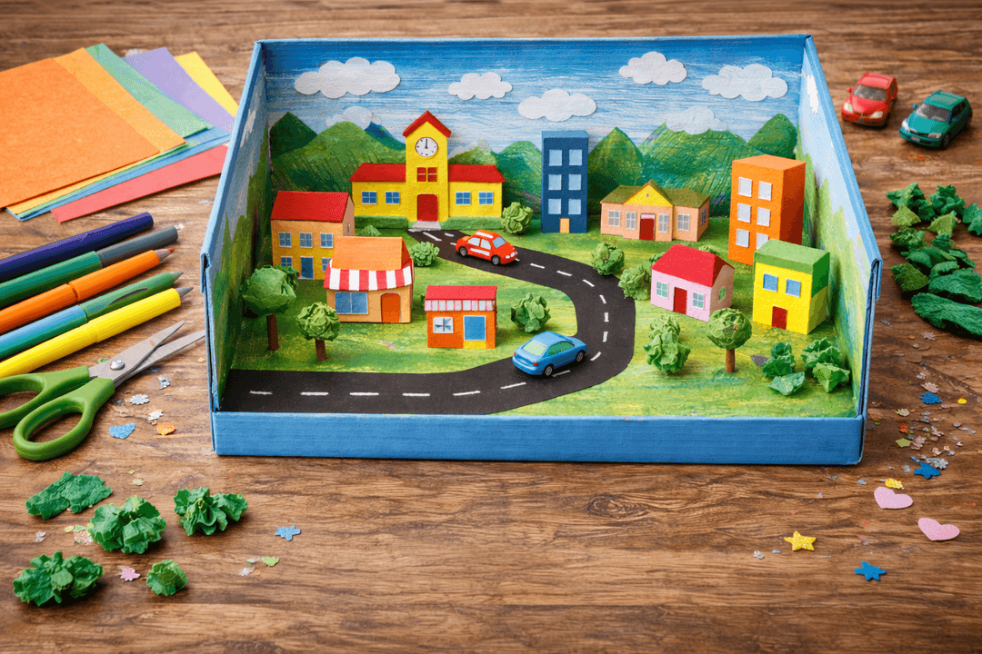 Bastelergebnis - Zauberhafte Schuhkarton-Stadt