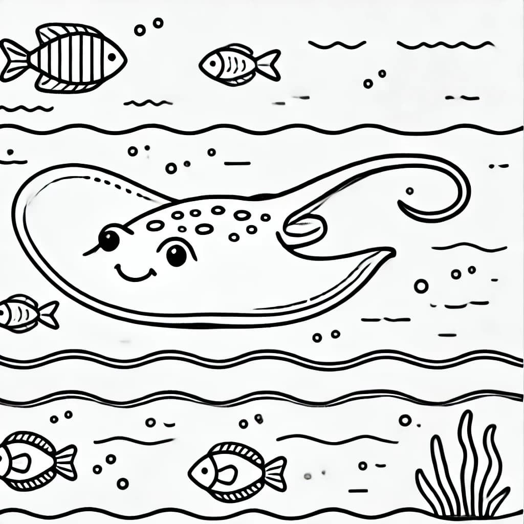 Ausmalbild - Rochen im Meer - Rochen, Meer, Fische, Unterwasserwelt