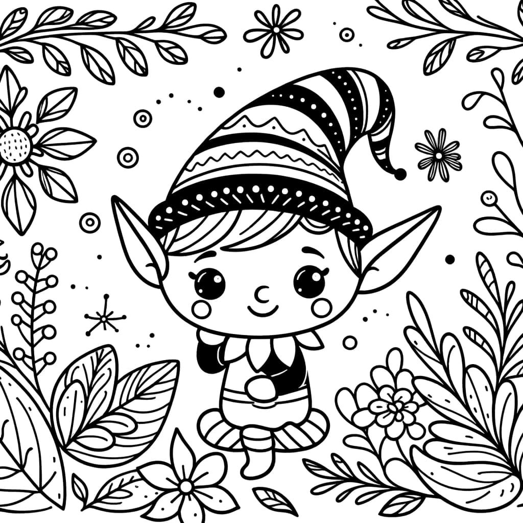 Ausmalbild - Die Elfenspielzeit - Elf, Blumen, Blätter, Natur