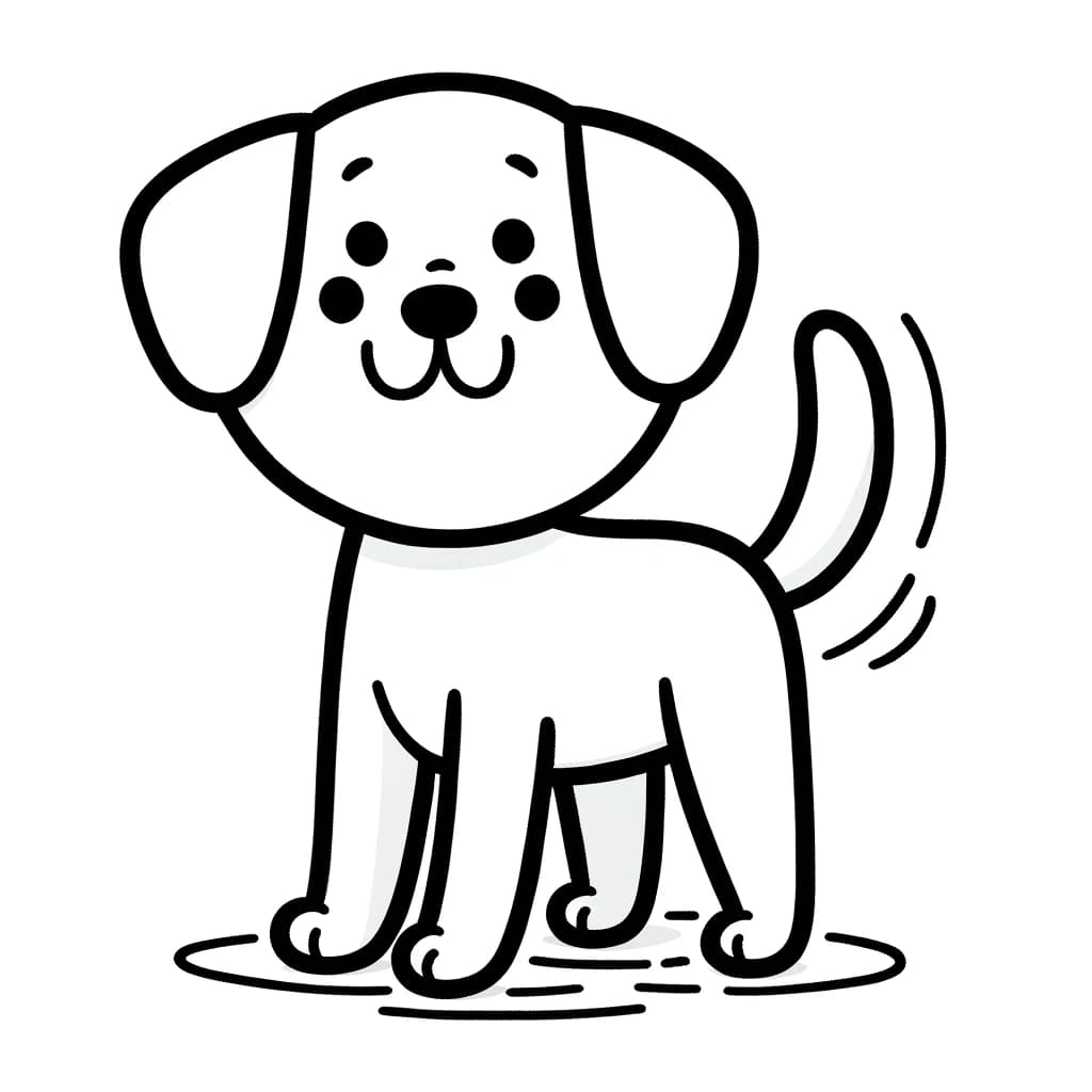 Ausmalbild - Der fröhliche Hund - Hund, glücklich, schwanzwedeln, Schlappohren