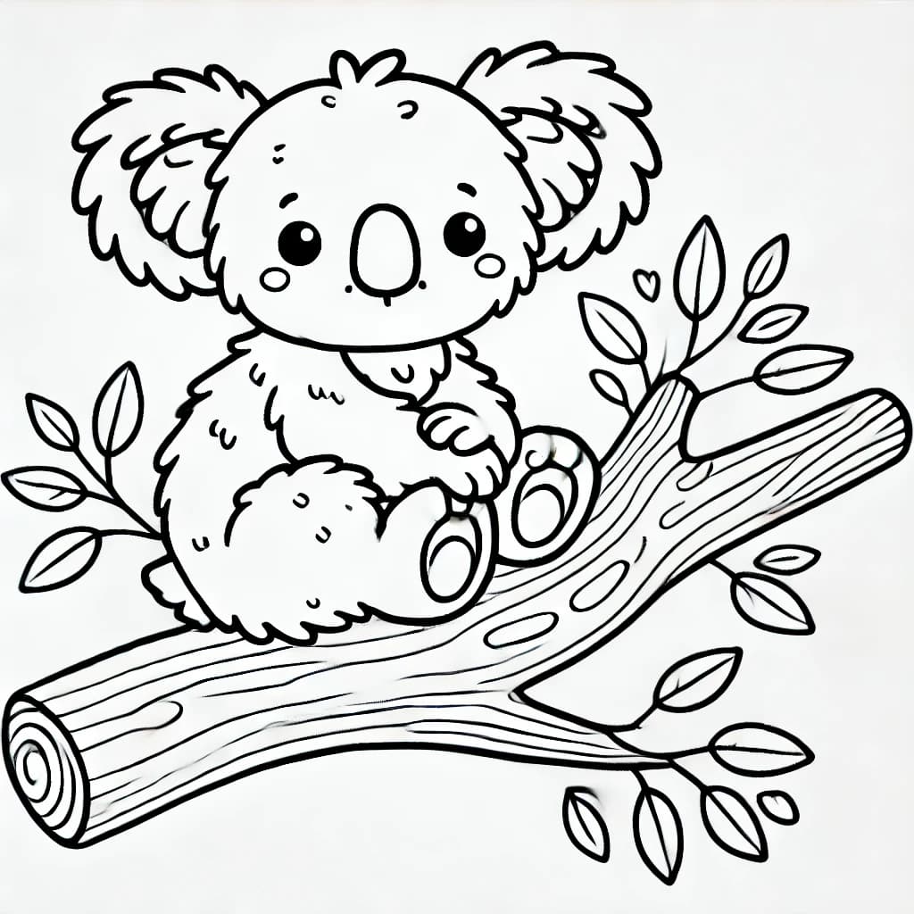 Ausmalbild - Koala auf einem Baum - Koala, Baum, Äste, Blätter