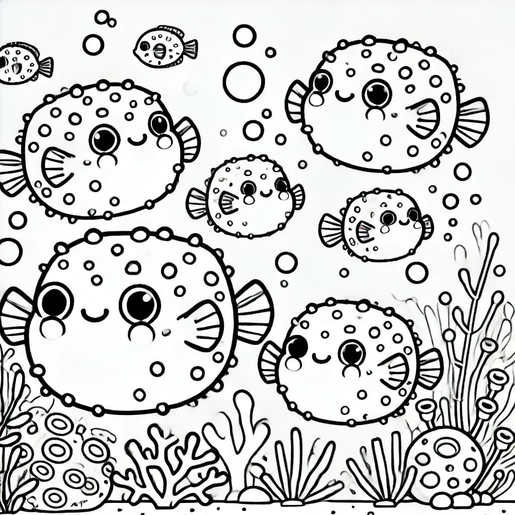 Ausmalbild - Kofferfische im Meer - Kofferfisch, Meer, Fische, Unterwasserwelt